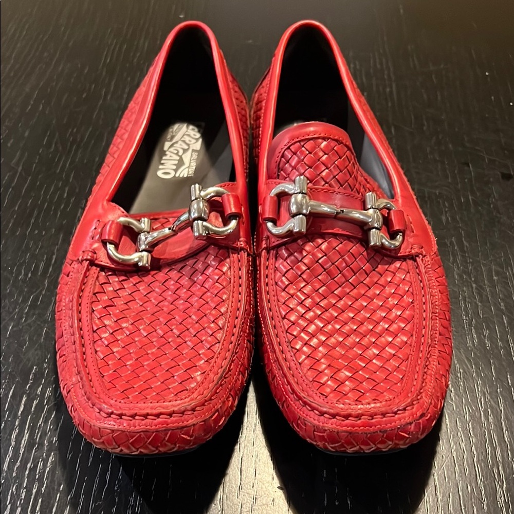 Salvatore Ferragamo Red Woven Loafers size 10.5